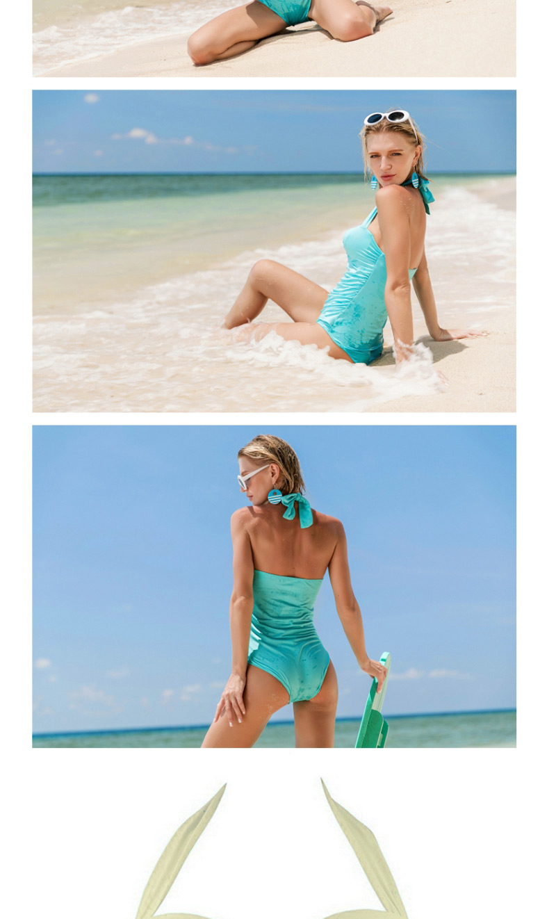 Fashion Light Blue Pure Color Decorated Swimwear,One Pieces