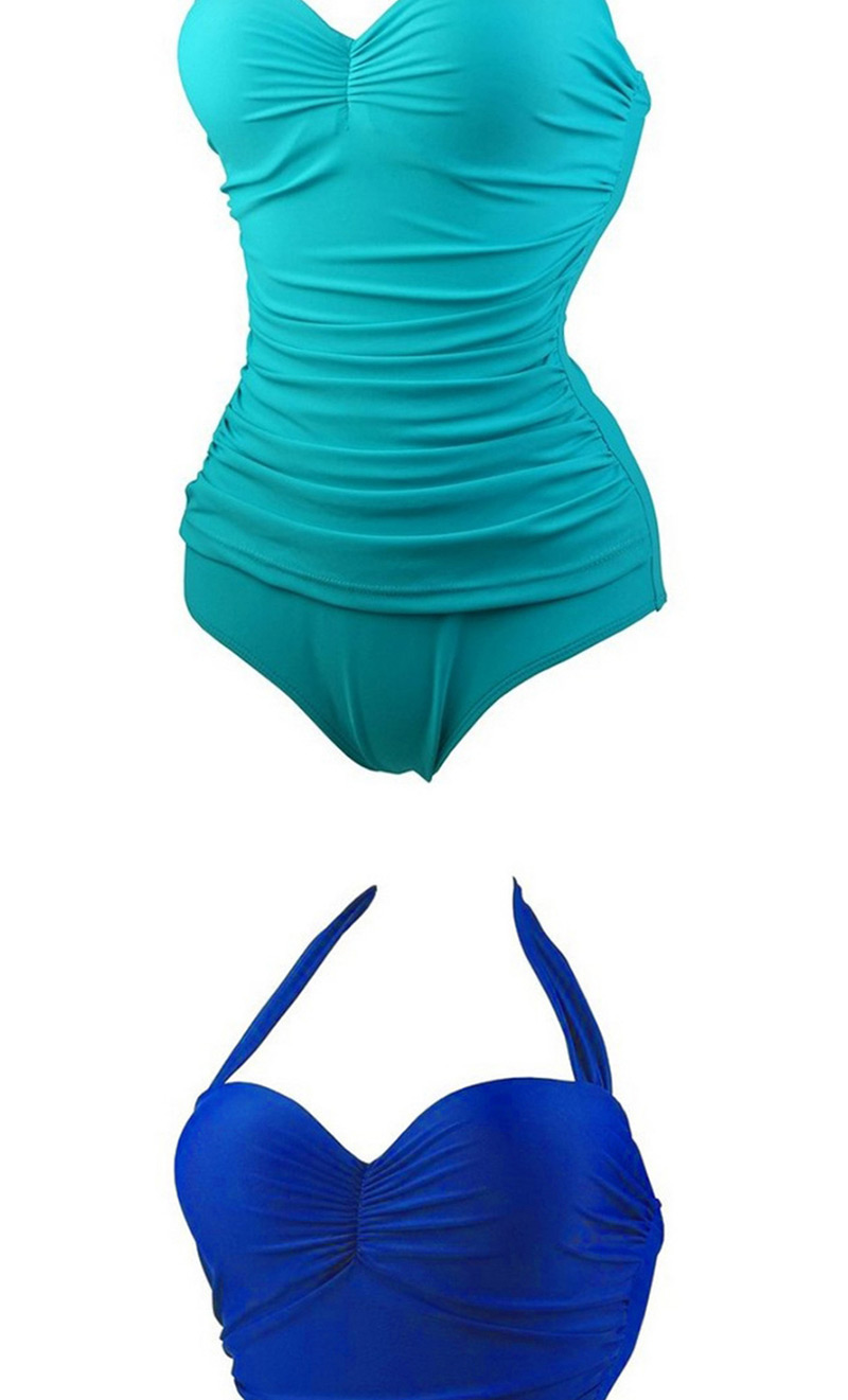 Fashion Blue Pure Color Decorated Swimwear,One Pieces