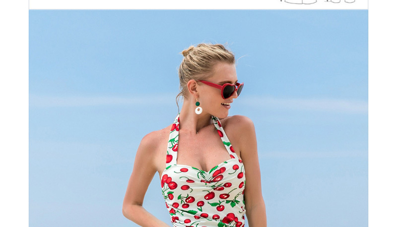 Fashion Red Cherry Pattern Decorated Swimwear,One Pieces