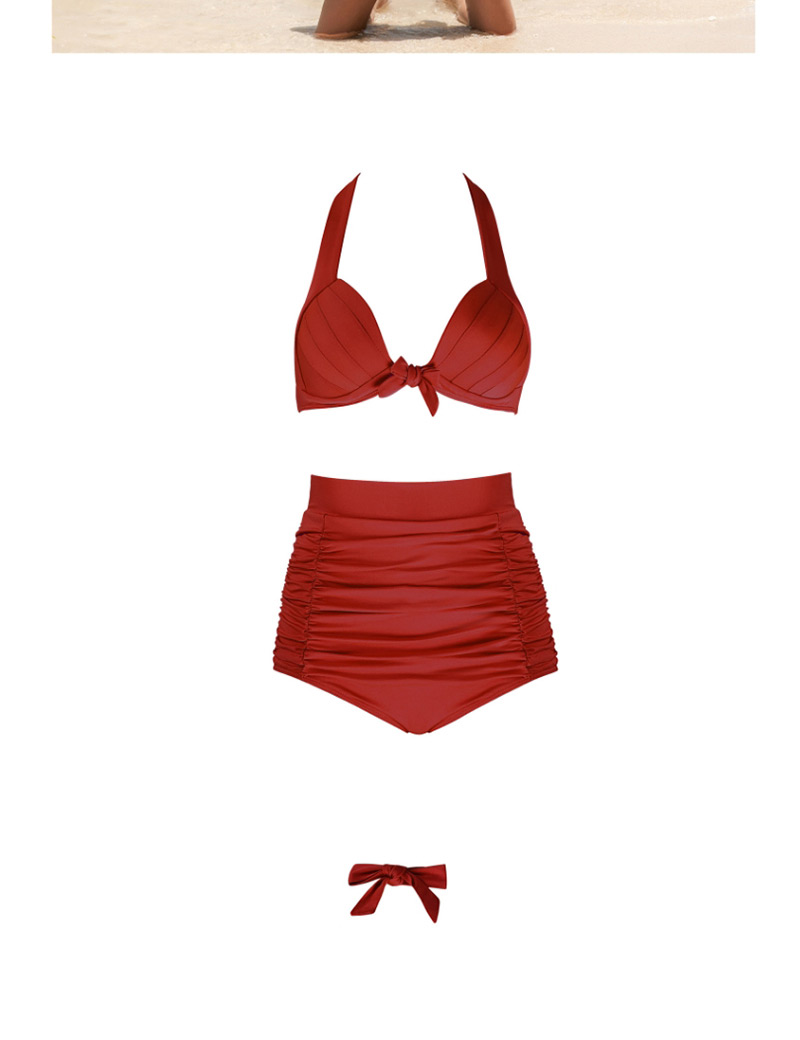 Fashion Red Pure Color Decorated Swimwear,Bikini Sets