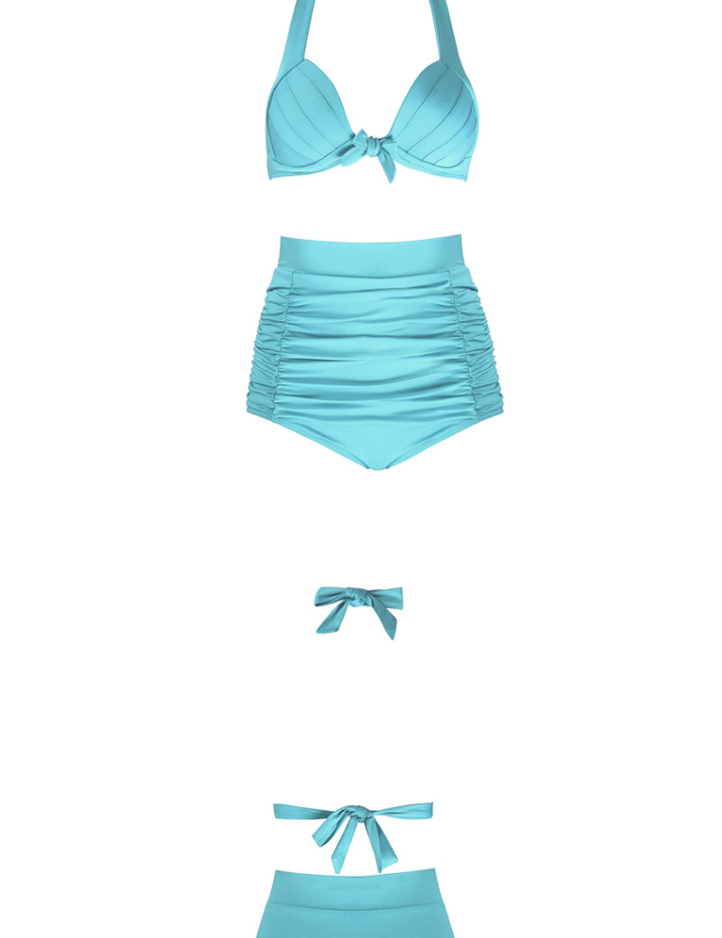 Fashion Light Blue Pure Color Decorated Swimwear,Bikini Sets