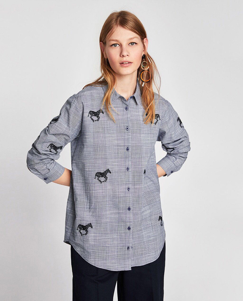 Fashion Gray Horse Pattern Decorated Shirt,Tank Tops & Camis