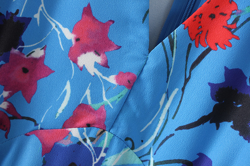 Fashion Blue Flower Pattern Decorated Dress,Long Dress