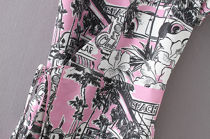 Fashion Pink+black Flower Pattern Decorated Dress,Long Dress
