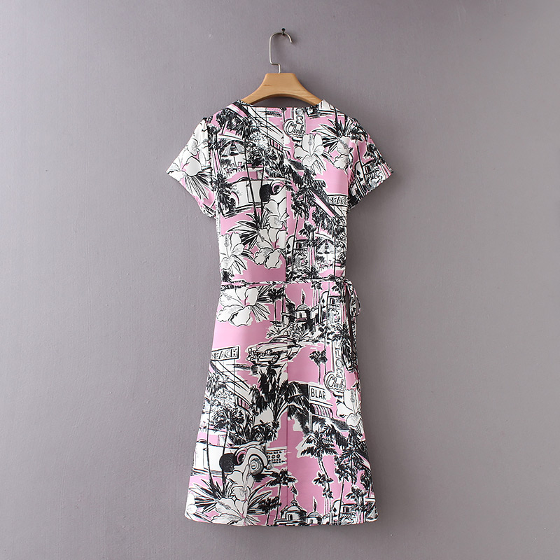 Fashion Pink+black Flower Pattern Decorated Dress,Long Dress