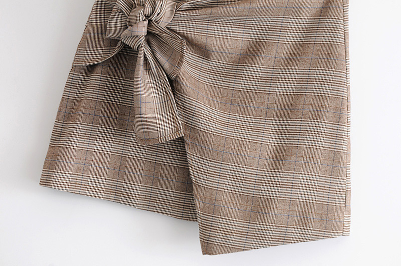 Fashion Khaki Grid Pattern Decorated Skirt,Skirts