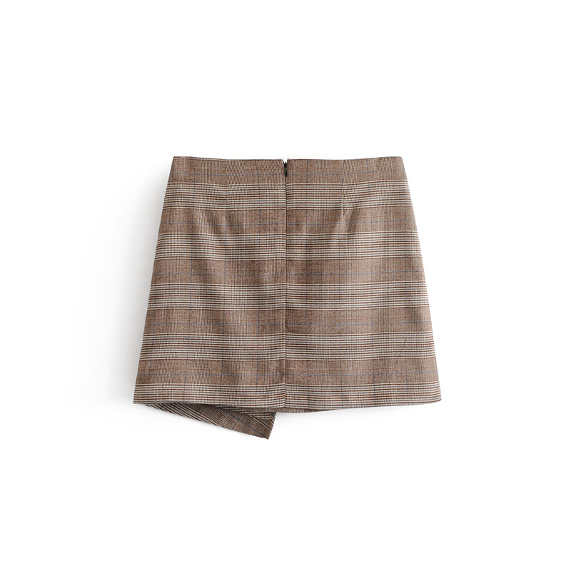 Fashion Khaki Grid Pattern Decorated Skirt,Skirts