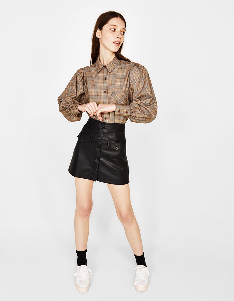 Fashion Khaki Grid Pattern Decorated Shirt,Tank Tops & Camis