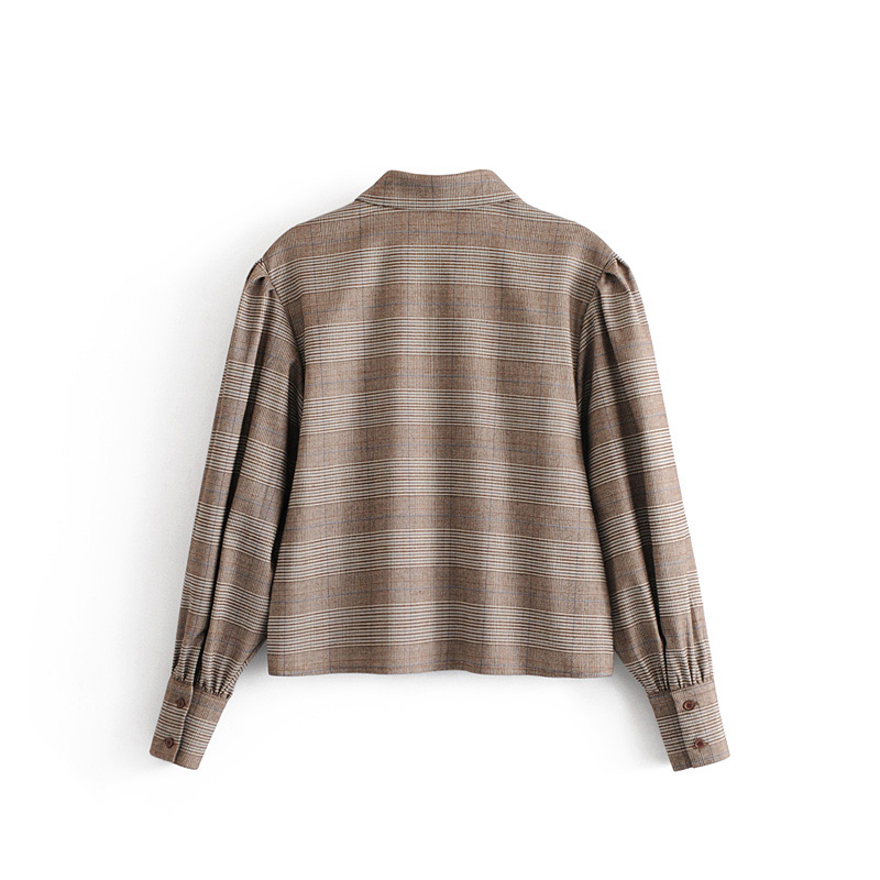 Fashion Khaki Grid Pattern Decorated Shirt,Tank Tops & Camis