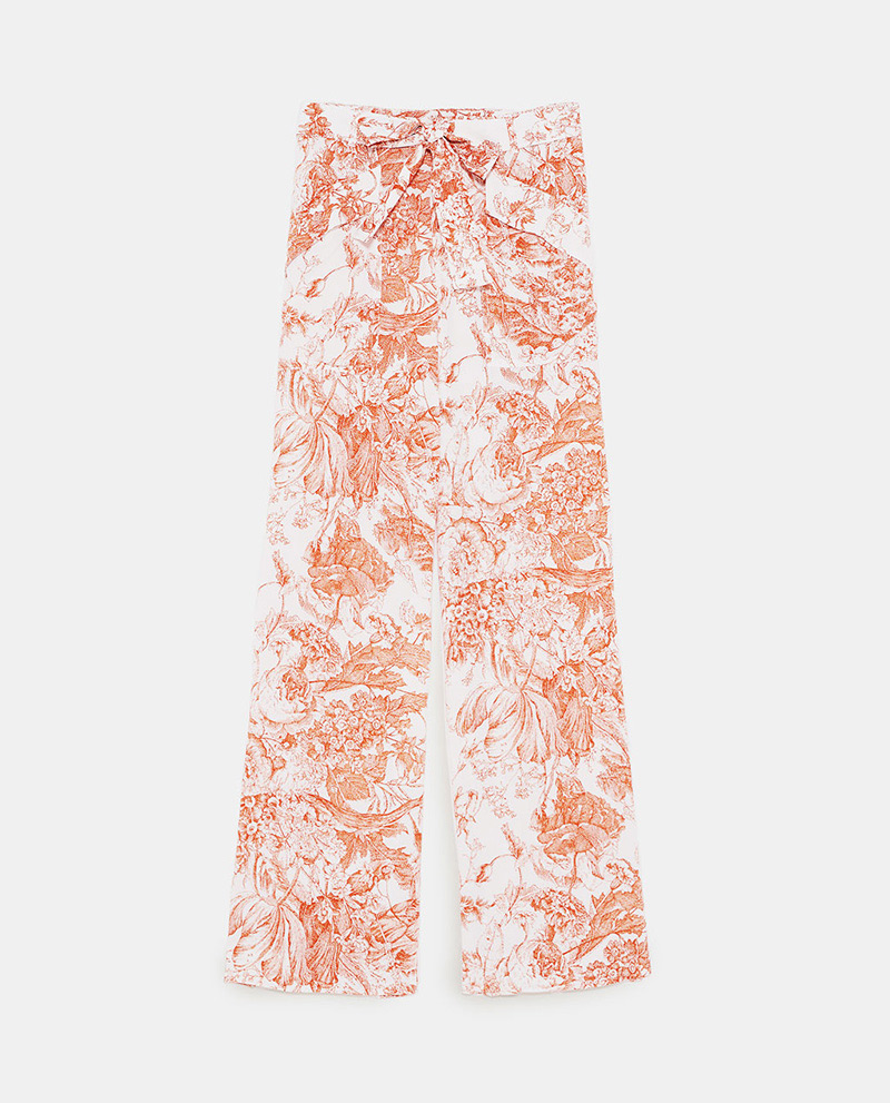 Fashion Pink+white Flower Pattern Decorated Trousers,Pants