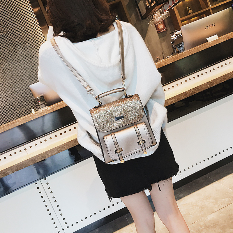 Fashion Gold Color Pure Color Decorated High-capacity Backpack,Backpack