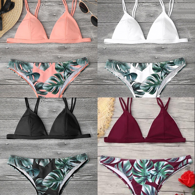 Sexy Black Leaf Pattern Decorated Bikini,Bikini Sets