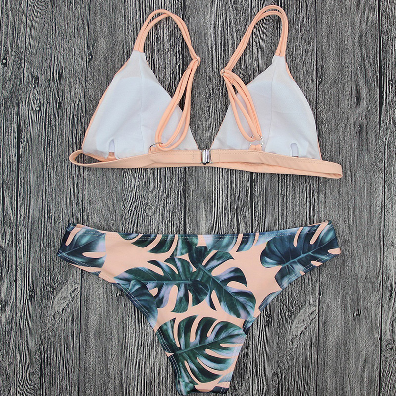Sexy Pink Leaf Pattern Decorated Bikini,Bikini Sets