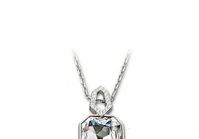 Fashion Silver Color Square Shape Diamond Decorated Necklace,Pendants