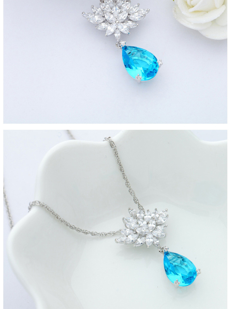 Fashion Light Blue Flower Shape Pendant Decorated Necklace,Pendants