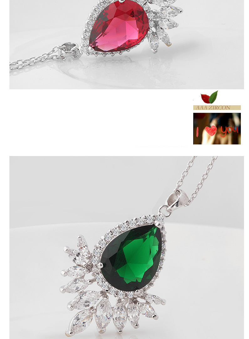 Fashion Green Oval Shape Diamond Decorated Necklace,Necklaces