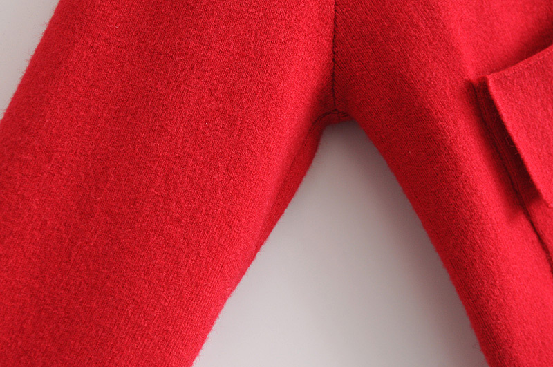 Vintage Red Pure Color Design Long Sleeves Coat,Sweater