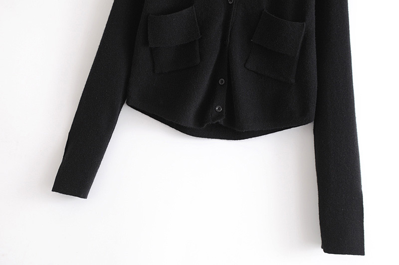 Vintage Black Pure Color Design Long Sleeves Coat,Sweater