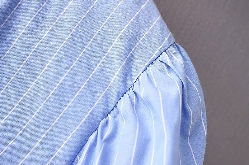Fashion Blue Stripe Pattern Decorated Round Neckline Blouse,Blouses