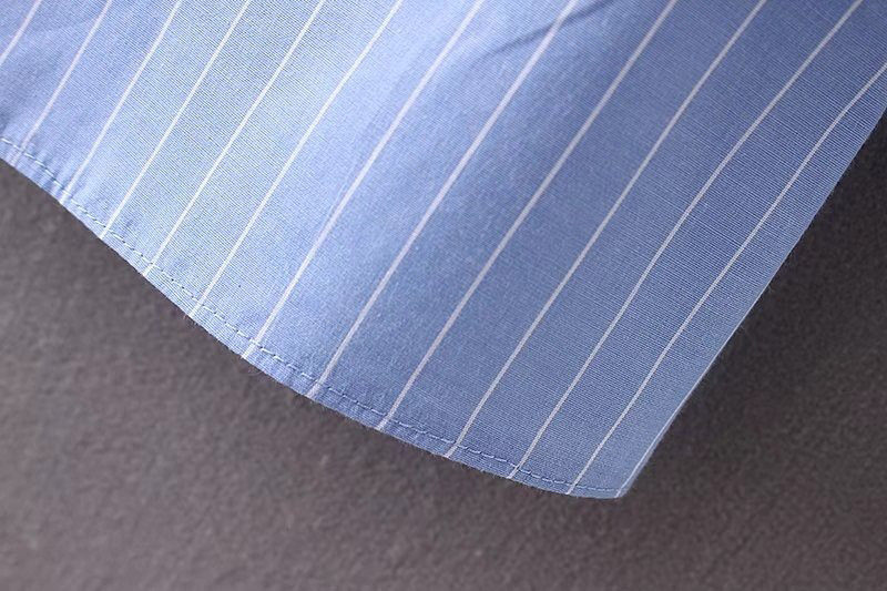 Fashion Blue Stripe Pattern Decorated Round Neckline Blouse,Blouses