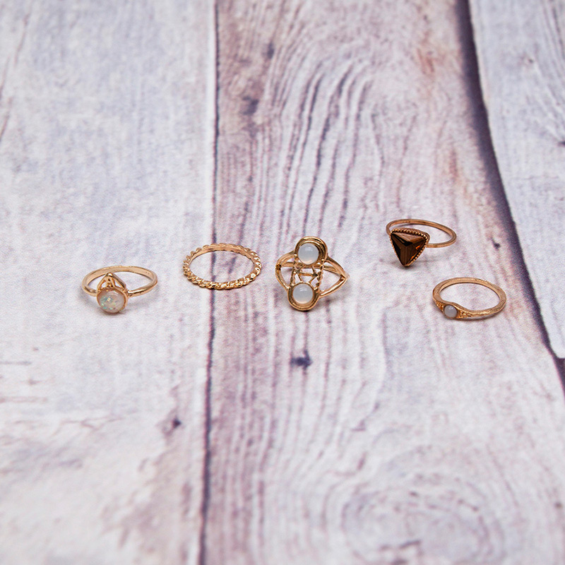 Fashion Gold Color Geometric Shape Design Ring(5pcs),Rings Set