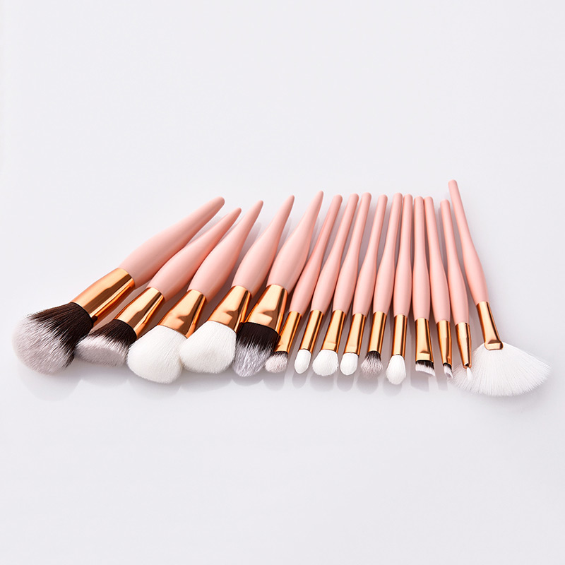 Fashion Pink Sector Shape Decorated Cosmetic Brush(15pcs),Beauty tools