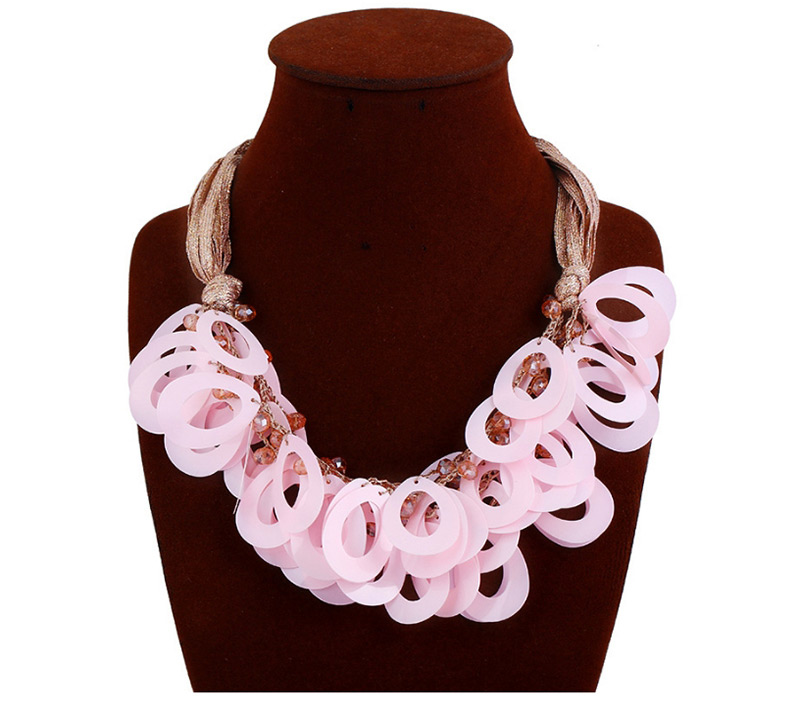 Fashion Pink Pure Color Decorated Necklace,Multi Strand Necklaces