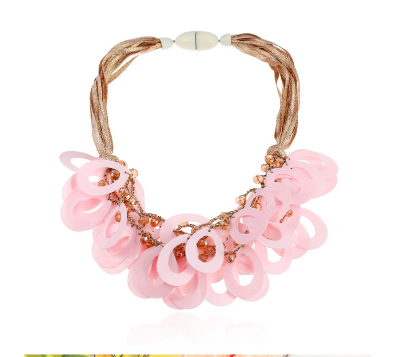 Fashion Pink Pure Color Decorated Necklace,Multi Strand Necklaces