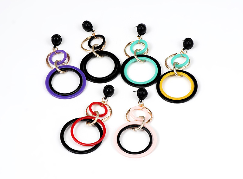 Fashion Black+green Circular Ring Decorated Simple Earrings,Drop Earrings