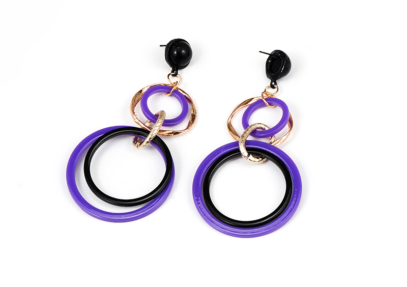 Fashion Black+purple Circular Ring Decorated Simple Earrings,Drop Earrings