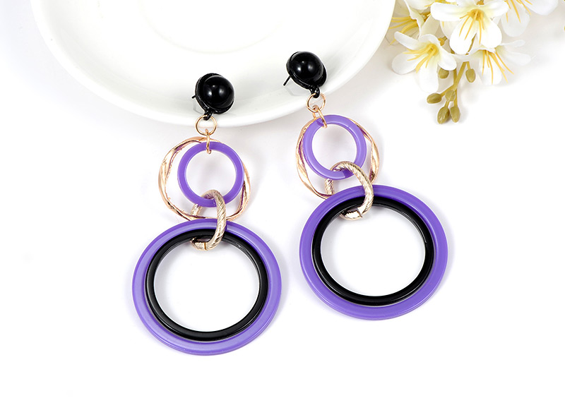 Fashion Black+pink Circular Ring Decorated Simple Earrings,Drop Earrings