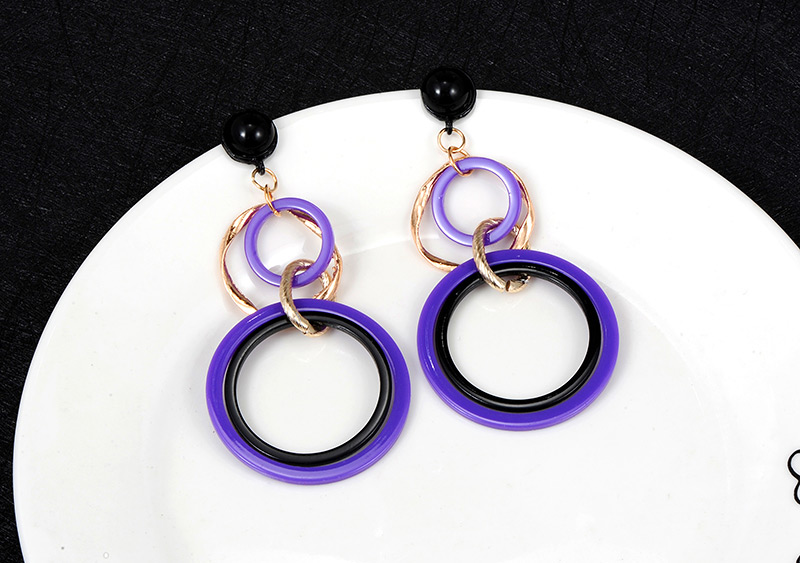 Fashion Black+pink Circular Ring Decorated Simple Earrings,Drop Earrings