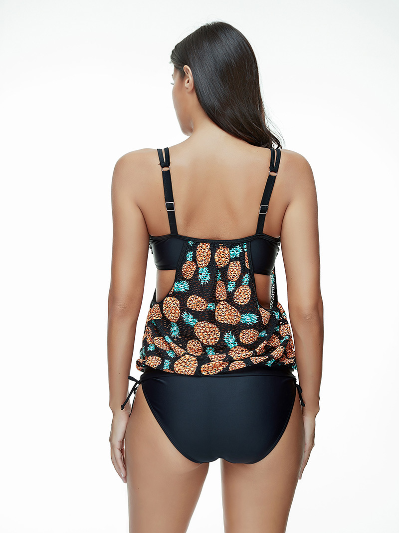 Sexy Black Pineapple Pattern Decorated Split Swimsuit,Swimwear Sets