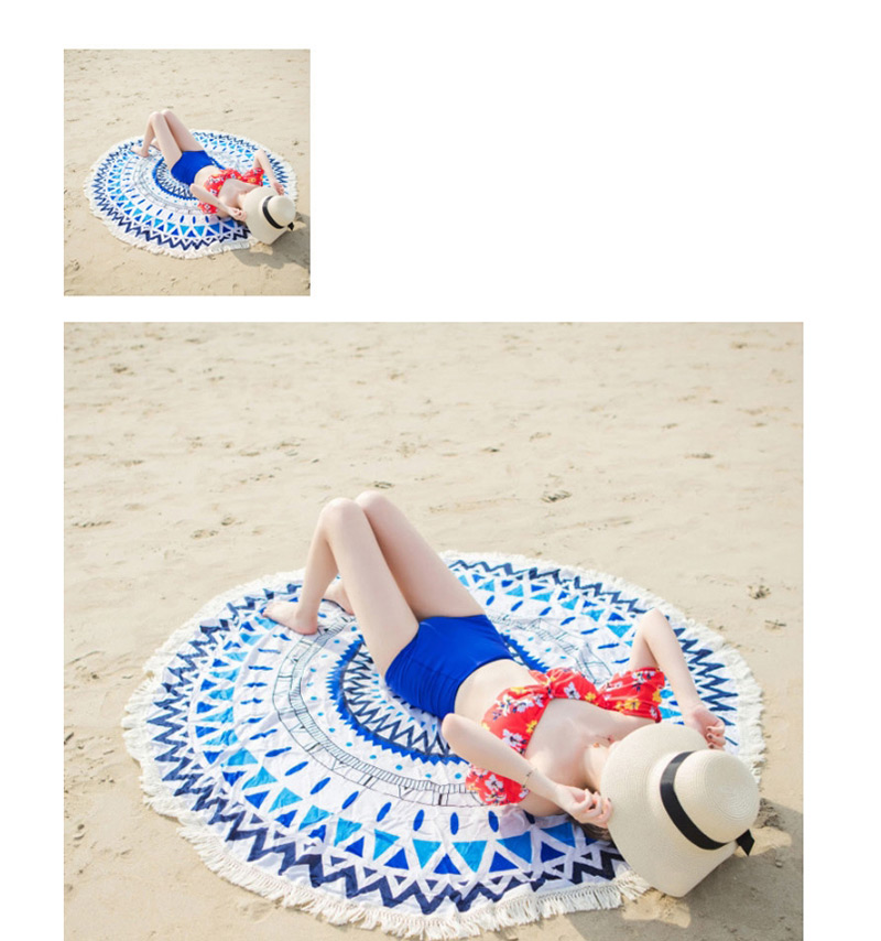 Fashion Dark Blue+white Triangle Shape Pattern Decorated Beach Towel,Cover-Ups