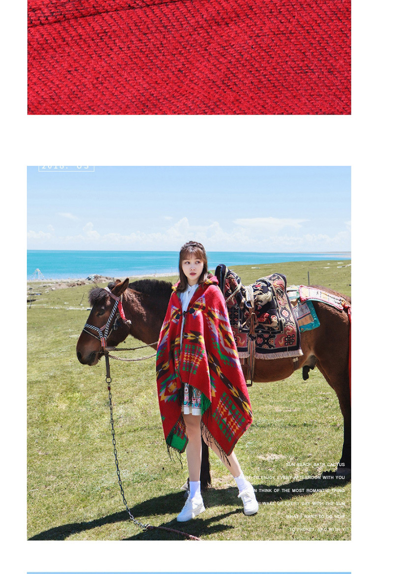 Fashion Claret Red Geometric Shape Pattern Decorated Thicken Scarf,knitting Wool Scaves