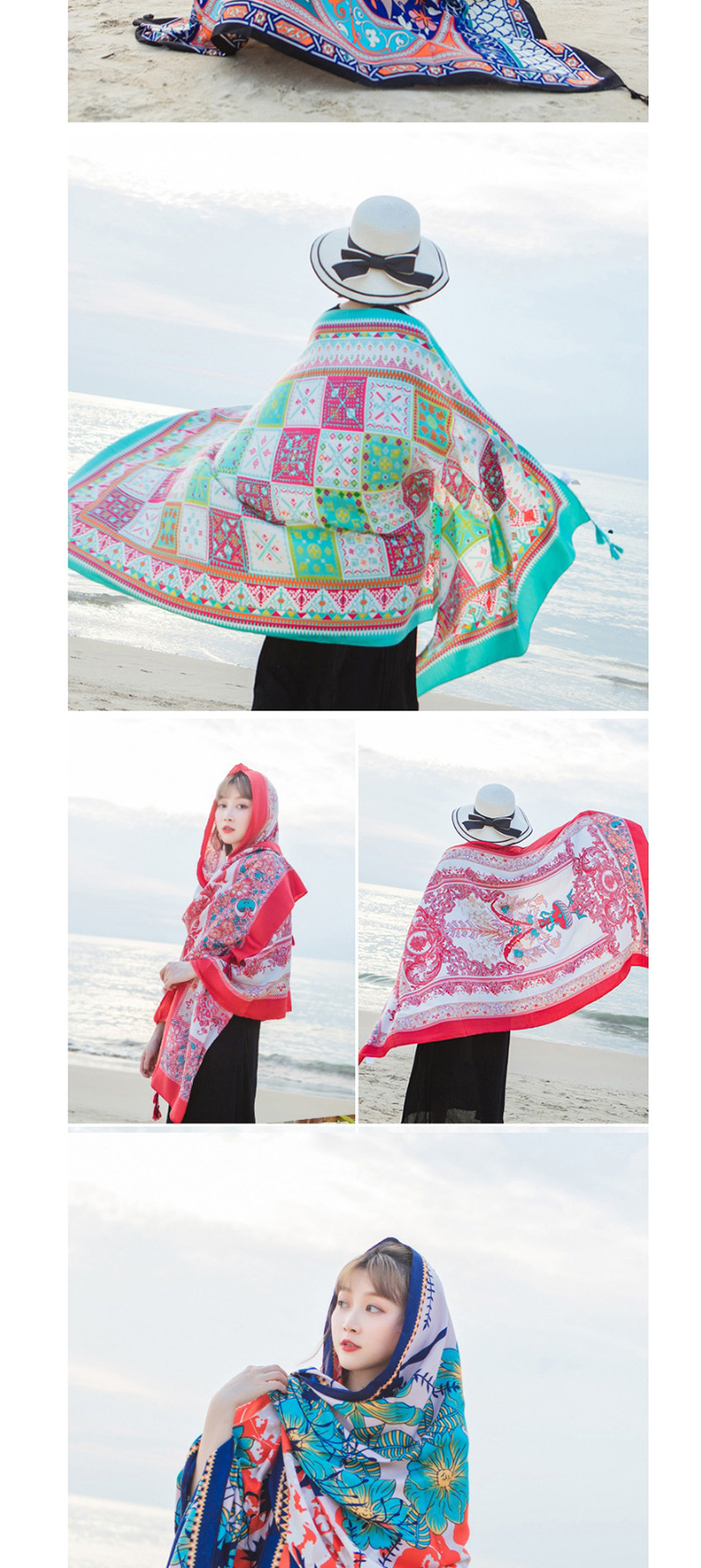 Fashion Red+white Flowers Pattern Decorated Beach Scarf,Thin Scaves
