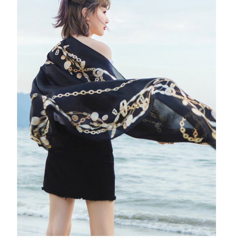 Fashion Black Chains Pattern Decorated Thin Scarf,Thin Scaves