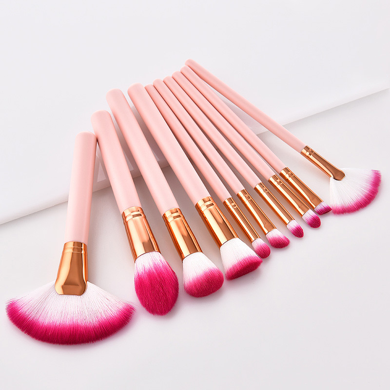 Fashion Pink Sector Shape Decorated Cosmetic Brush(10pcs),Beauty tools