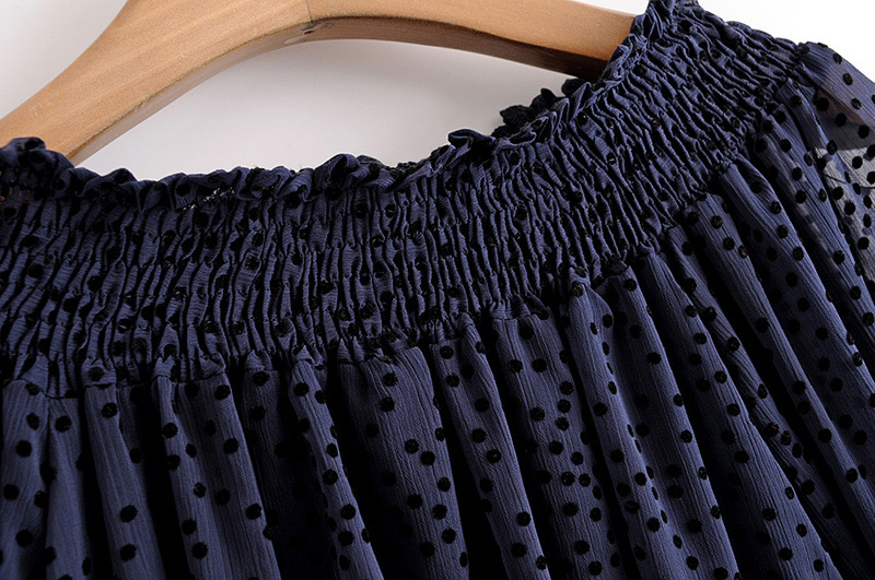 Fashion Navy Dots Pattern Decorated Blouse,Sunscreen Shirts