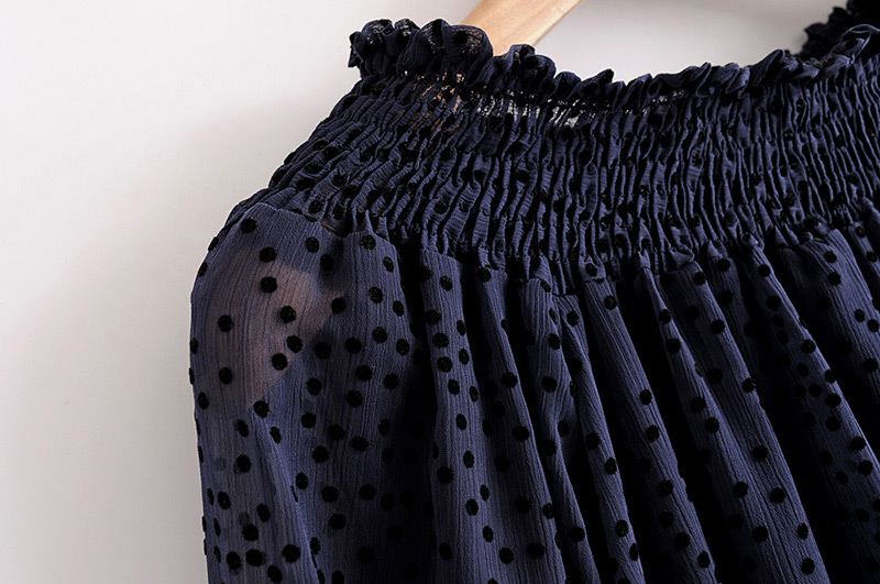 Fashion Navy Dots Pattern Decorated Blouse,Sunscreen Shirts