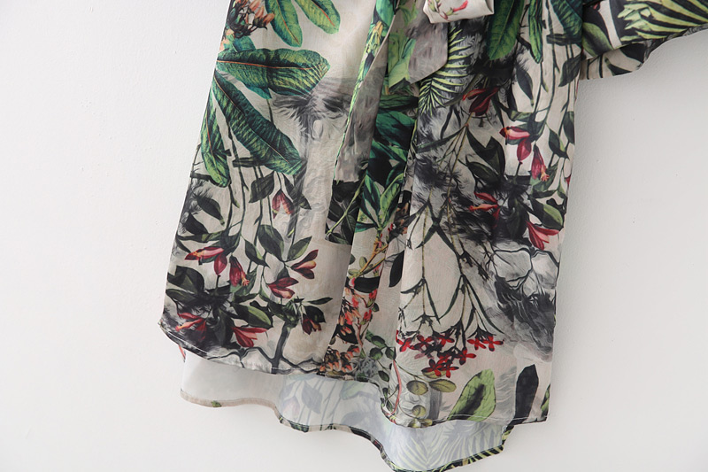 Fashion Green Flower Pattern Decorated Kimono,Coat-Jacket