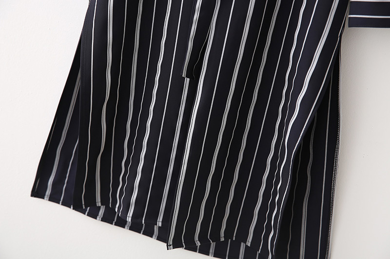 Fashion Black V Neckline Design Stripe Pattern Long Sleeves Dress,Coat-Jacket