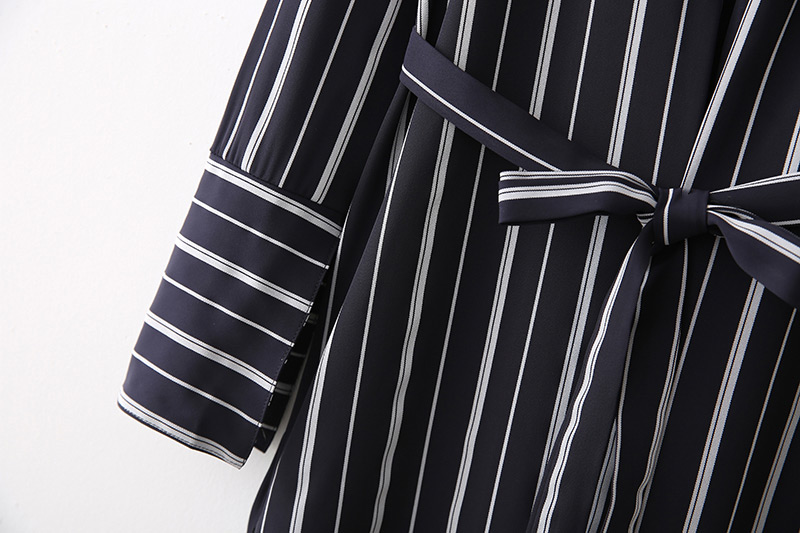 Fashion Black V Neckline Design Stripe Pattern Long Sleeves Dress,Coat-Jacket