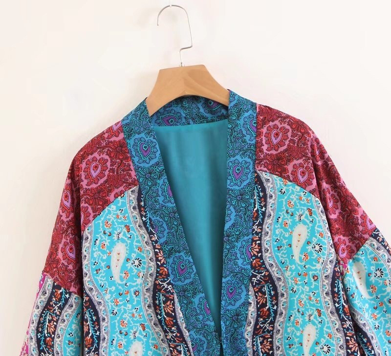 Fashion Blue+red Color-matching Decorated Kimono,Coat-Jacket