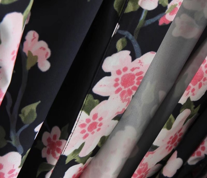 Fashion Black Flower Pattern Decorated Kimono,Coat-Jacket
