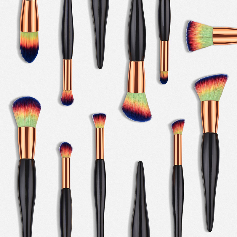 Fashion Black Round Shape Decorated Makeup Brush(10 Pcs),Beauty tools