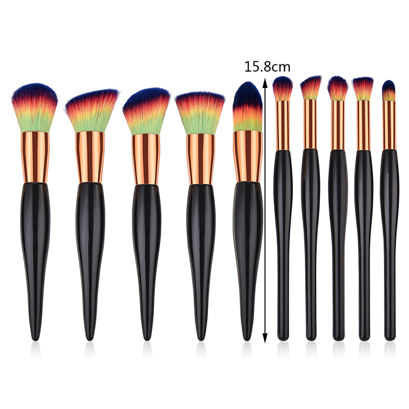 Fashion Black Round Shape Decorated Makeup Brush(10 Pcs),Beauty tools