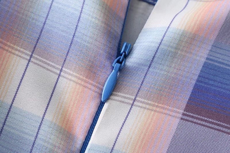Fashion Blue Grid Pattern Decorated Round Neckline Blouse,Sunscreen Shirts