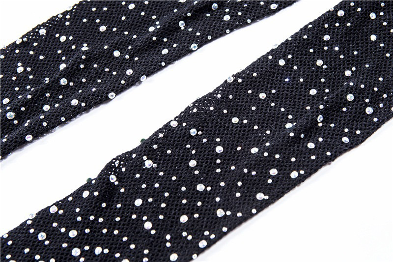 Fashion Black Diamond Decorated Grid Socks,Tattoo Stockings