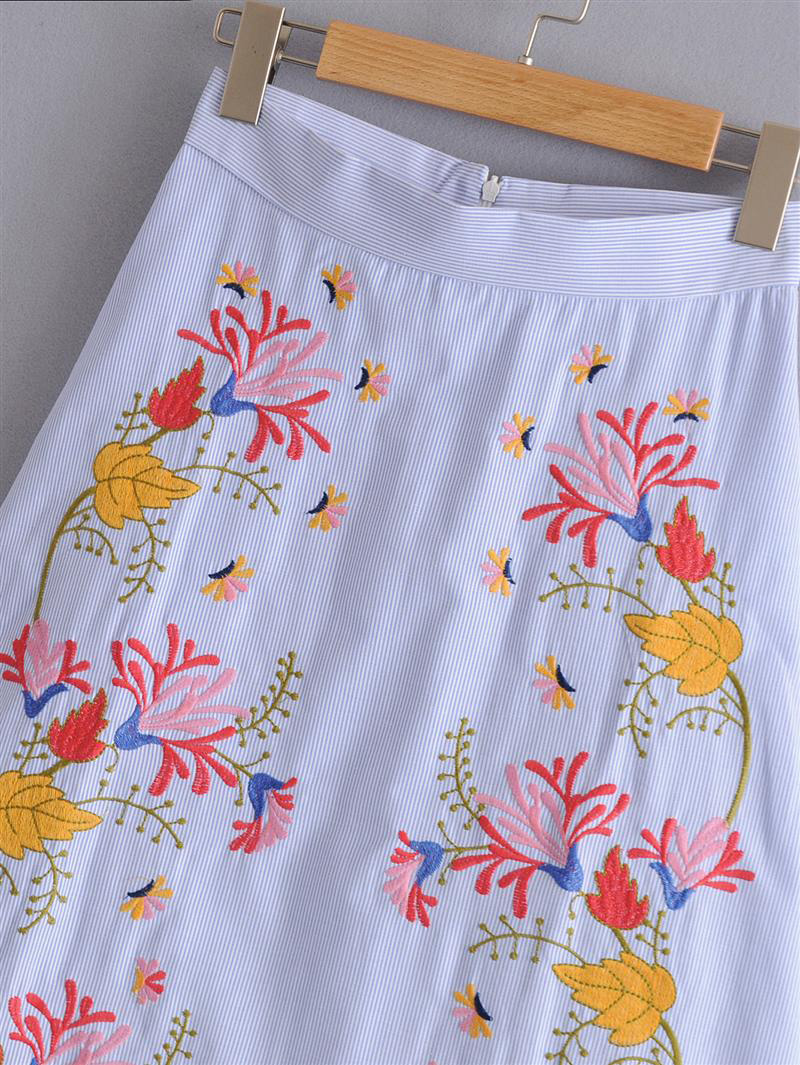Fashion Light Blue Embroidery Flower Decorated Dress,Skirts